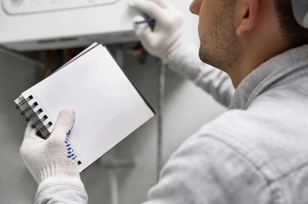 Electrician inspecting electrical panel